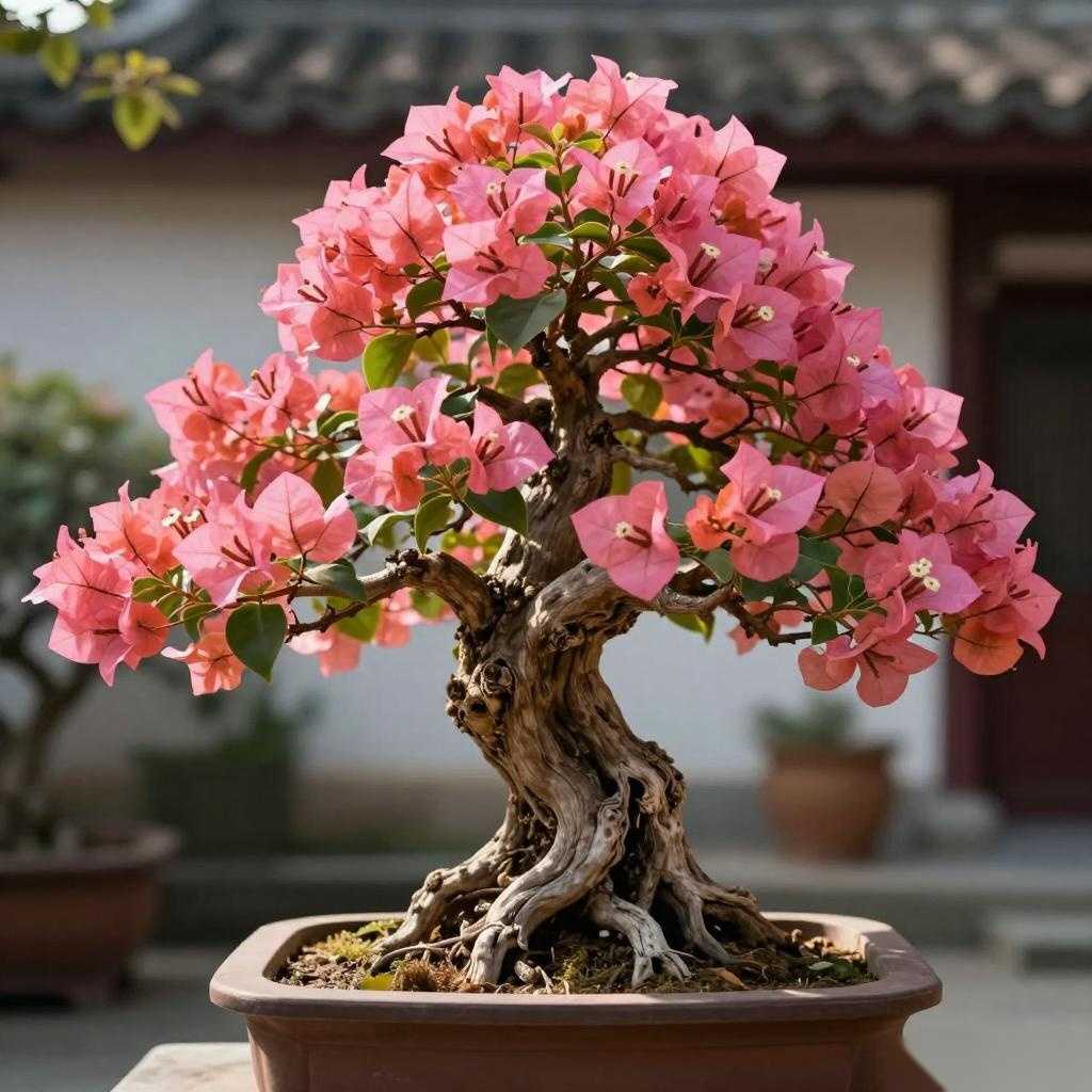 三角梅盆景养成诀窍，1 年变老桩，四季开成大花球