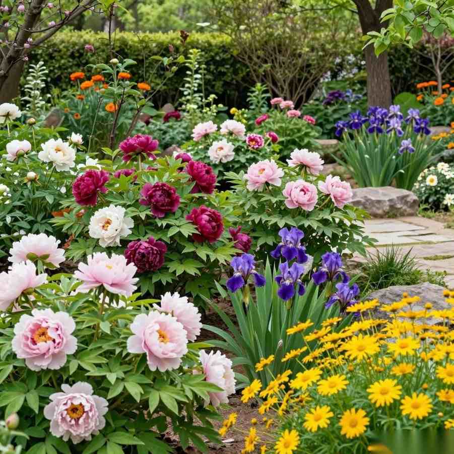 庭院花卉高级感营造：芍药牡丹、鸢尾金鸡菊的四月花境美学全攻略(图3)